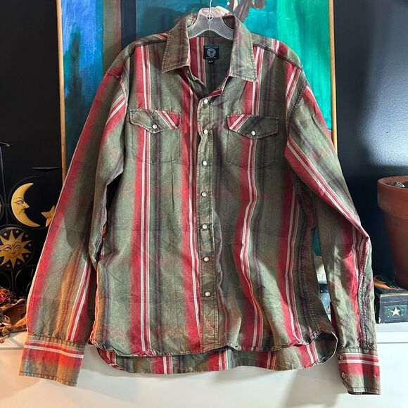 Point Zero Men's Red and Tan Striped Casual Shirt XL - Picture 1 of 16